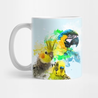 Aquarell Watercolor Splatter Budgie Macaw Cockatiel Parrot Family Mug